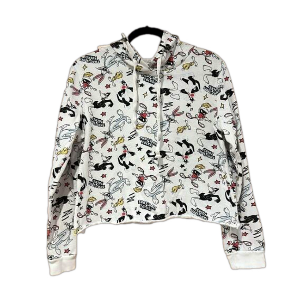 Looney Tunes Juniors Cropped Hoodie Sweatshirt Size XL Taz Tweety Bugs Bunny